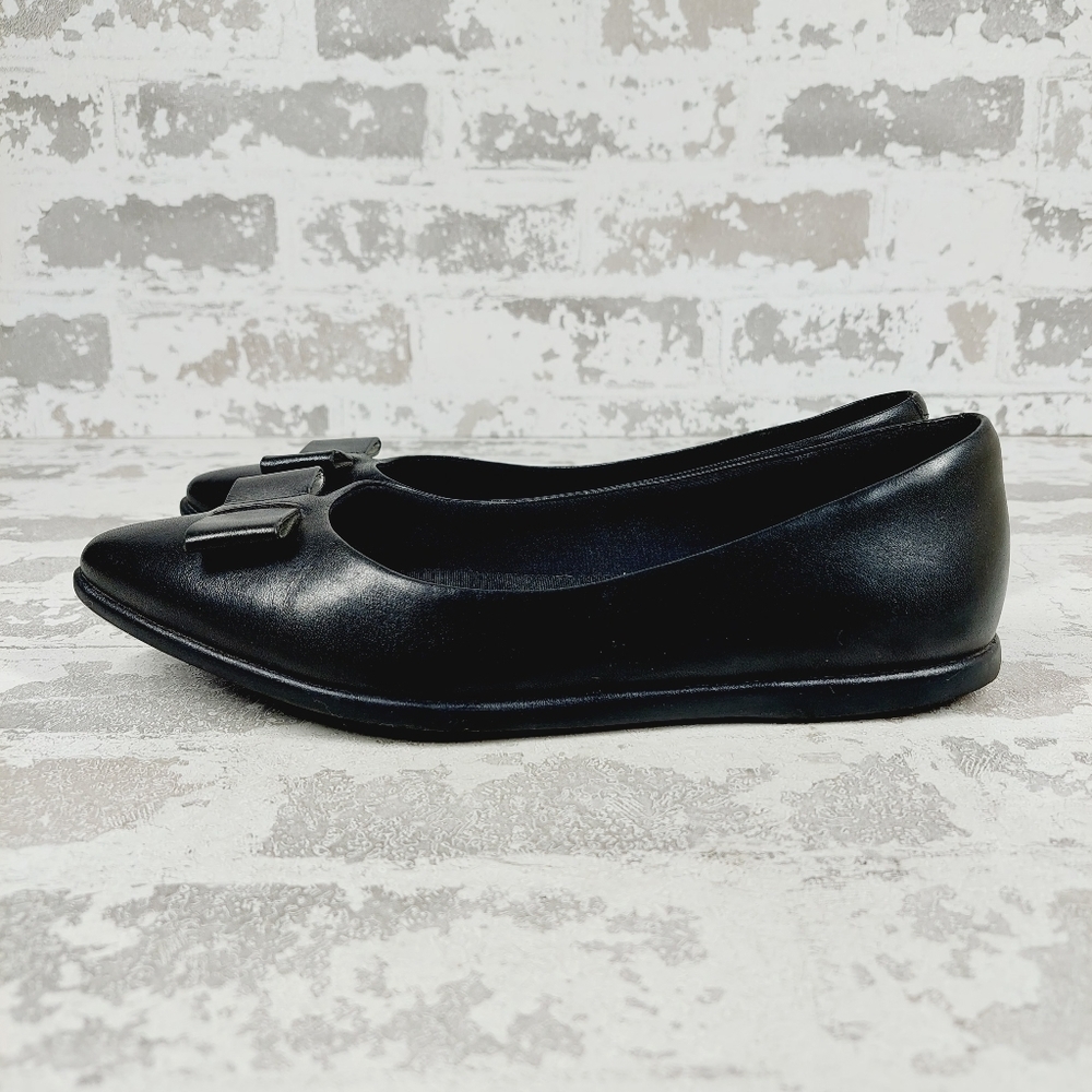 NEW Cole Haan Zerogrand Bow Skimmer Black Leather Slip On Pointy Toe Flats W593 - Picture 2 of 12